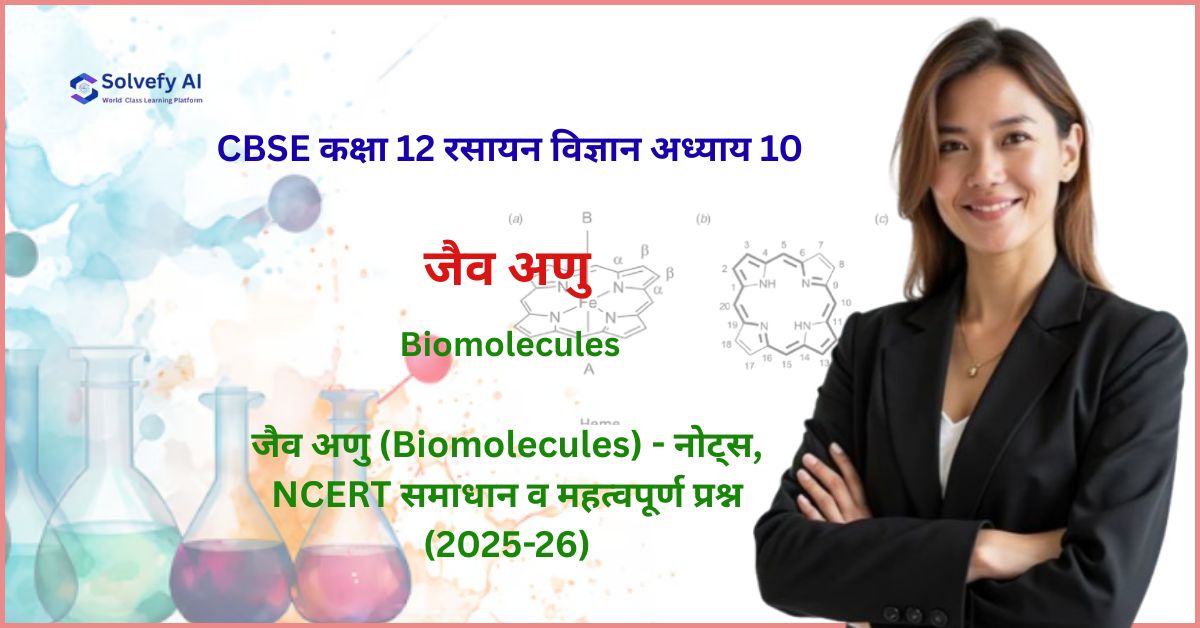कक्षा 12 रसायन विज्ञान अध्याय 10: जैव अणु (Biomolecules) - नोट्स, NCERT समाधान व महत्वपूर्ण प्रश्न (2025-26)