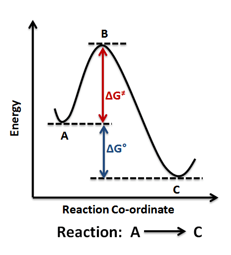 Exothermic reaction energy profile showing reactants at higher energy level than products, with activation energy peak and energy released