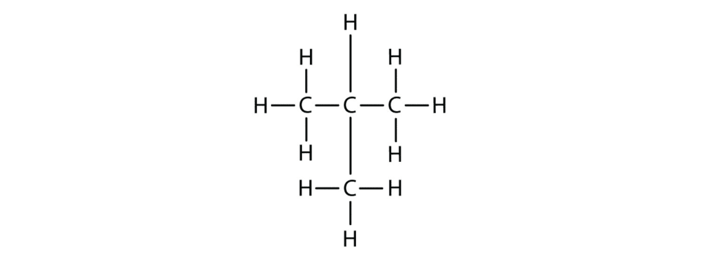 Structural formulas of first four alkanes showing single bonds between carbon atoms and hydrogen atoms attached