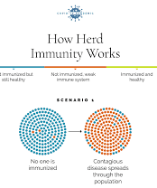 Herd immunity concept showing protected and unprotected individuals in a community